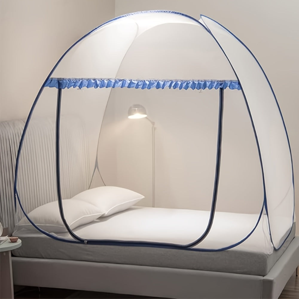 Mosquito Net for Bed Pop Up Bed Canopy 360¡ã Protection Portable Foldable Yurt Mosquito Net with U-Shaped Zipper Ruffled Design Anti-Mosquito Indoor Bedroom Canopy Gray Blue Multiple Sizes