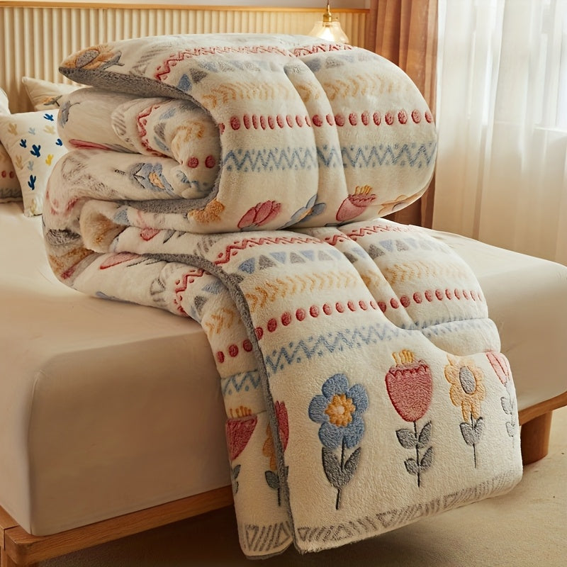 Bohemian Winter Comforter Thick Warm Velvet | Snowflake Floral Geometric Pattern Bedspread for Twin Full Queen ¨C Soft Heavy Quilt Machine Washable for Bedroom Hotel ¨C Vibrant Boho Bedding