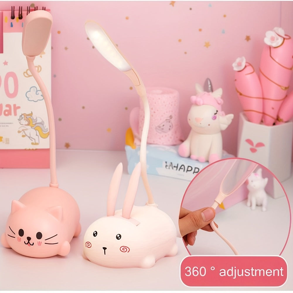 Cute Animal LED Night Light ¨C Mini Cartoon Table Lamp, Foldable USB Rechargeable, Portable Desk Reading Light for Bedroom Kids Room, Blue Bunny Cat Styles, Kawaii Room Decor Lamp