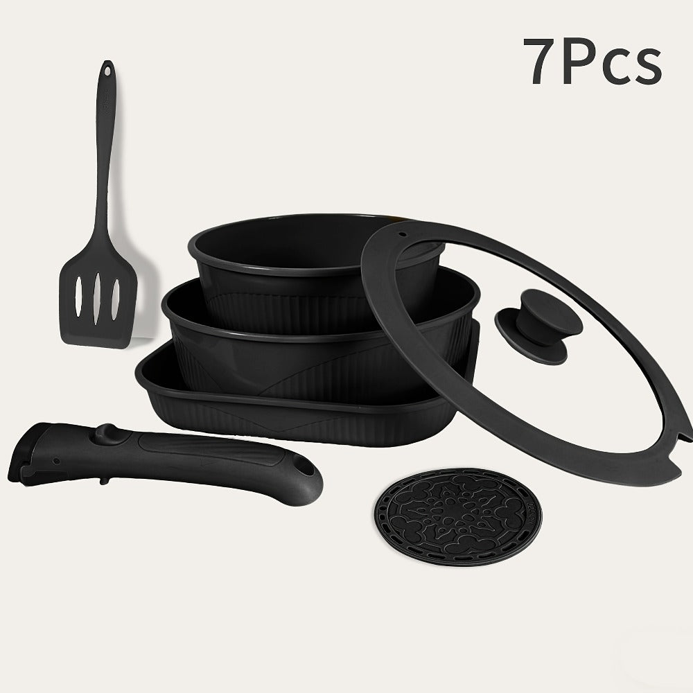 Nonstick Cookware Set 5/7/24 Piece Induction Ready with Detachable Handles ¨C Stackable Pots & Pans Set Includes Skillet Frying Pan Soup Pot Steak Pan for Home RV Kitchen, Multiple Colors