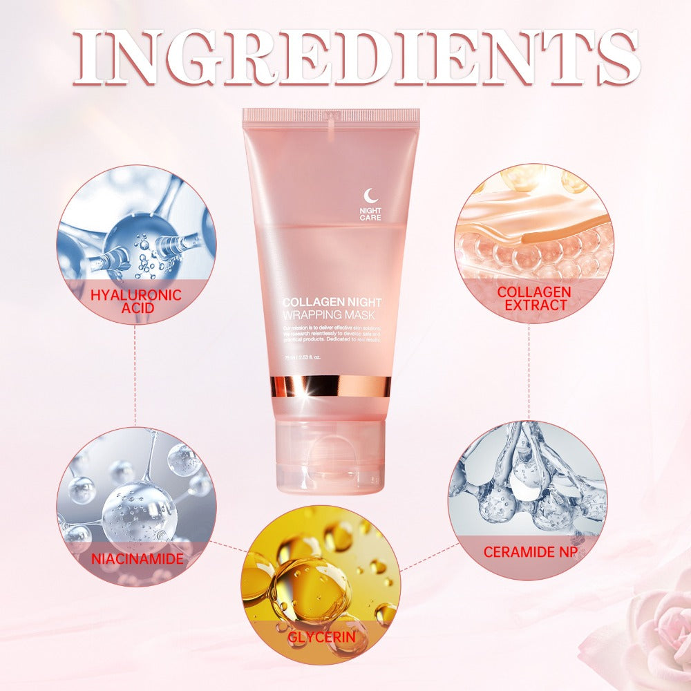 Collagen Night Mask with Brush Overnight Face Mask Hydrating Anti-Aging Sleeping Mask Elasticity Repair Skin Care for All Skin Types