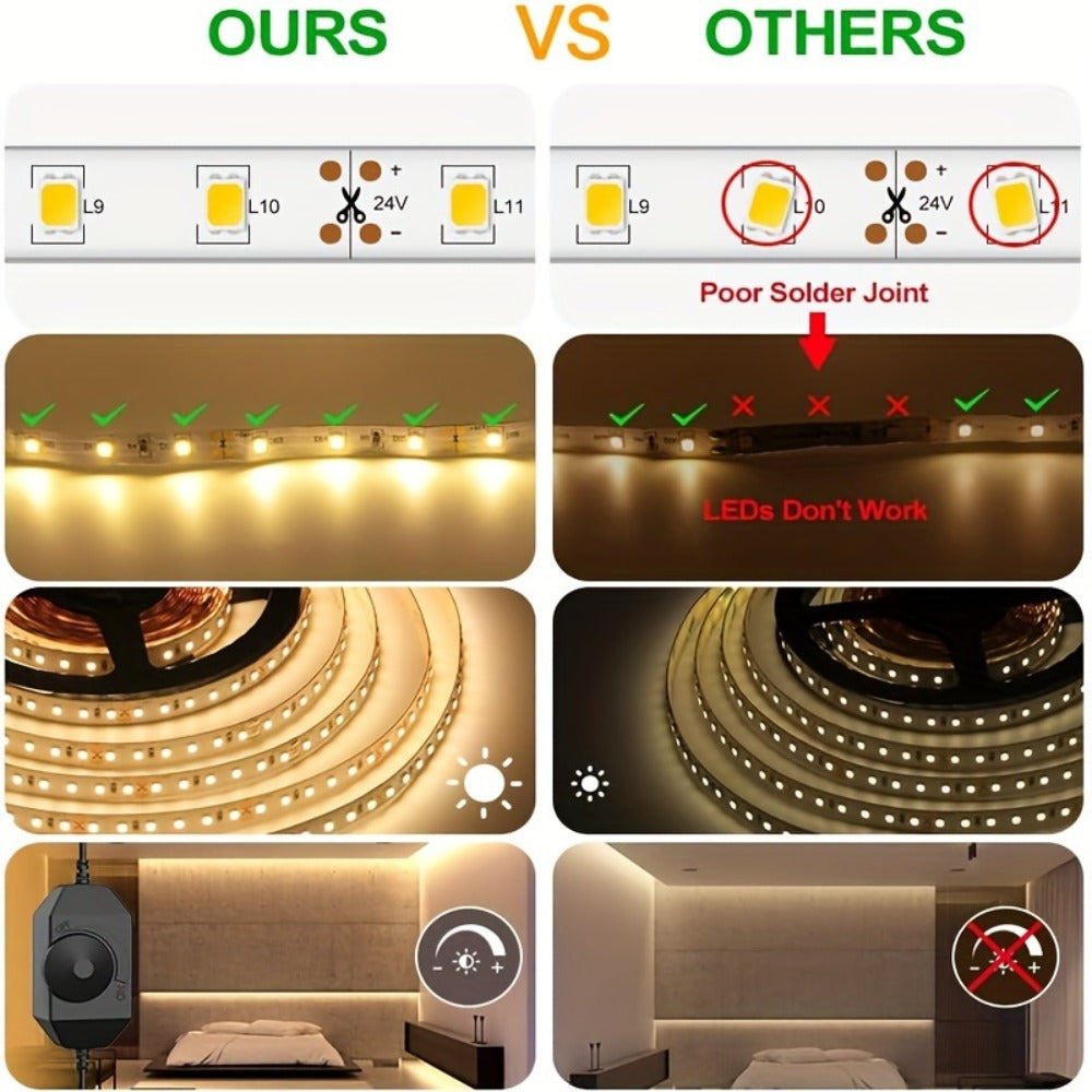 LED Strip Lights 32.8ft 1200 LEDs Dimmable, 2835SMD 24V Ultra Bright Flexible LED Rope Light for Bedroom Kitchen Cabinet Under Cabinet TV Backlight Home Decor