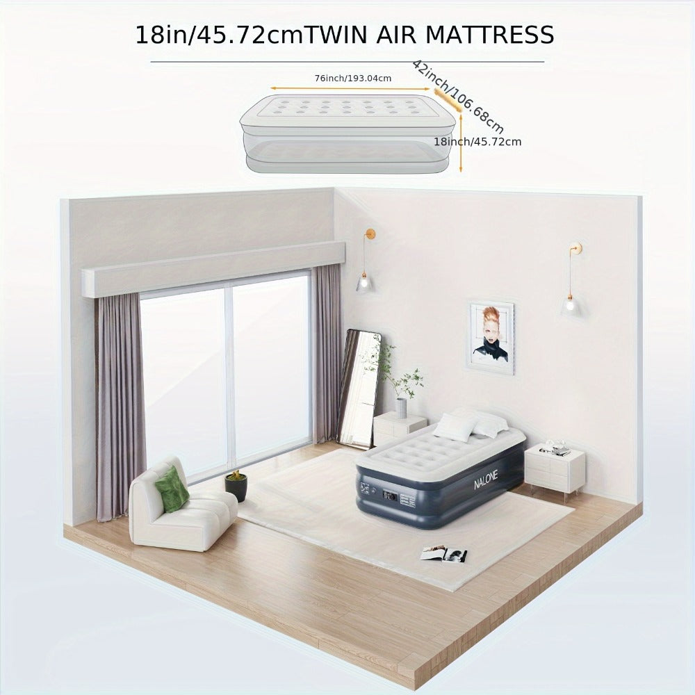Air Mattress with Built-In Pump ¨C 18'' Self-Inflating Portable Air Bed for Home, Camping & Travel, Twin Full Queen, Includes Carry Bag