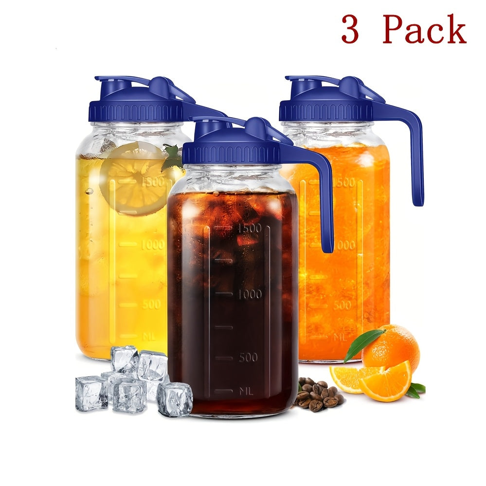 64oz Mason Jar with Handle and Lid 2/3 Pack ¨C BPA-Free Borosilicate Glass Beverage Carafe, Leak-Proof Drinking Jar for Juice, Water, Iced Tea
