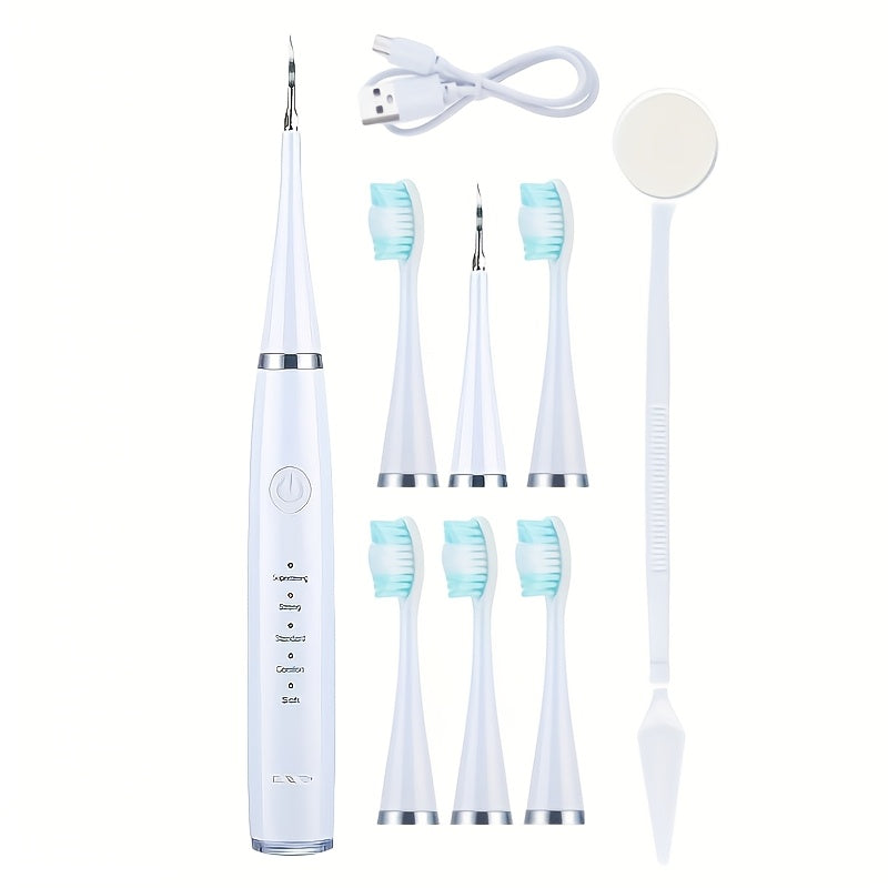 USB Electric Toothbrush Set - 5 Replaceable Brush Heads & 2 Cleaning Heads, USB Rechargeable Electric Toothbrush with Travel Case, Complete Oral Care Kit for Home & Travel, Black or White