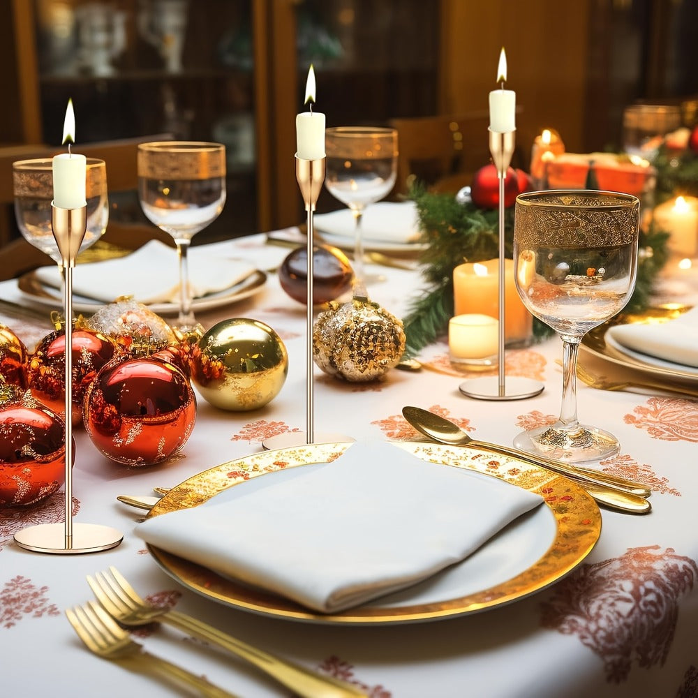 Taper Candlestick Holders Set of 6 - Decorative Metal Candle Holder Stand for Home Decor Wedding Dining Table Centerpiece Party Anniversary Event, Gold Rose Gold Black (Candles Not Included)