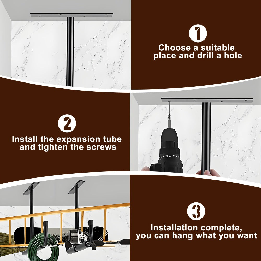 Heavy-Duty Ceiling Garage Storage Hook Rack ¨C Overhead Ladder Hanger with Anti-Slip Foam, Space-Saving Ceiling Mount for Ladders, Hoses & Tools, 2/4pcs