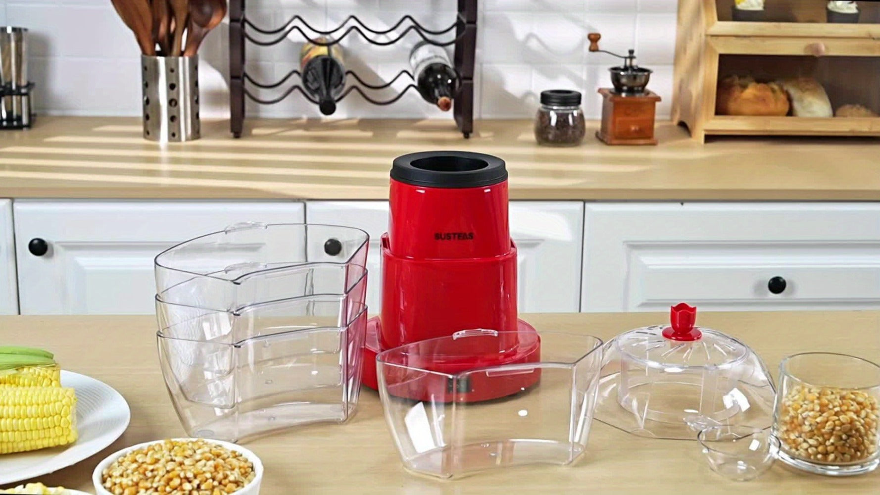 Hot Air Popcorn Maker with 4 Bowls ¨C Oil-Free Electric Popcorn Machine 95% Pop Rate Ready in 3 Min | Portable Popcorn Popper for Movie Night Family Gatherings Parties Home Theater Kitchen Use Red