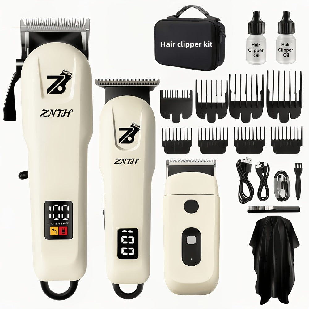 Professional Hair Clipper Kit 9-in-1 Trimmer for Haircut Bald Head Shaving LCD Display USB Fast Charge Long Battery Stainless Steel Blade 4 Guide Combs for Home Barbershop