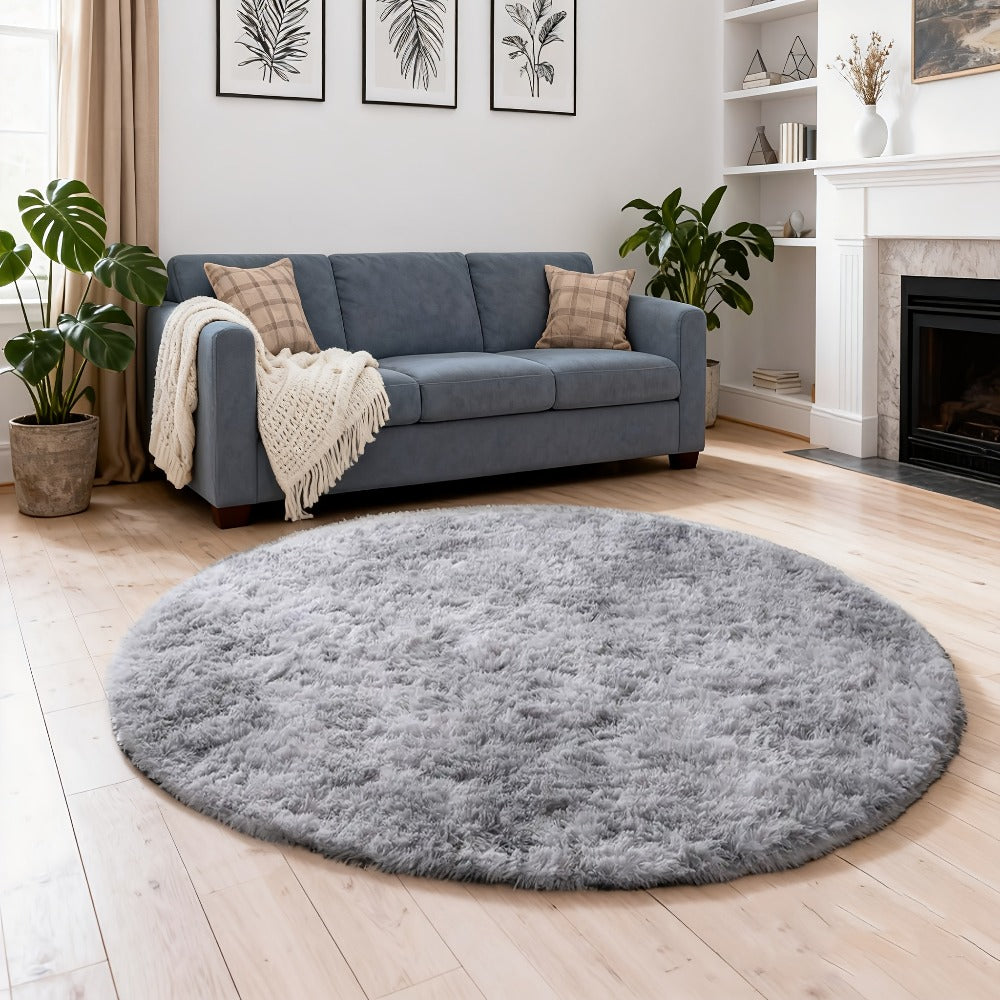 Round Area Rug Soft Shaggy Plush Circle Rug Non-Slip Indoor Floor Mat for Living Room Bedroom Dorm Tie Dye Rainbow Multi-Color Multi-Size