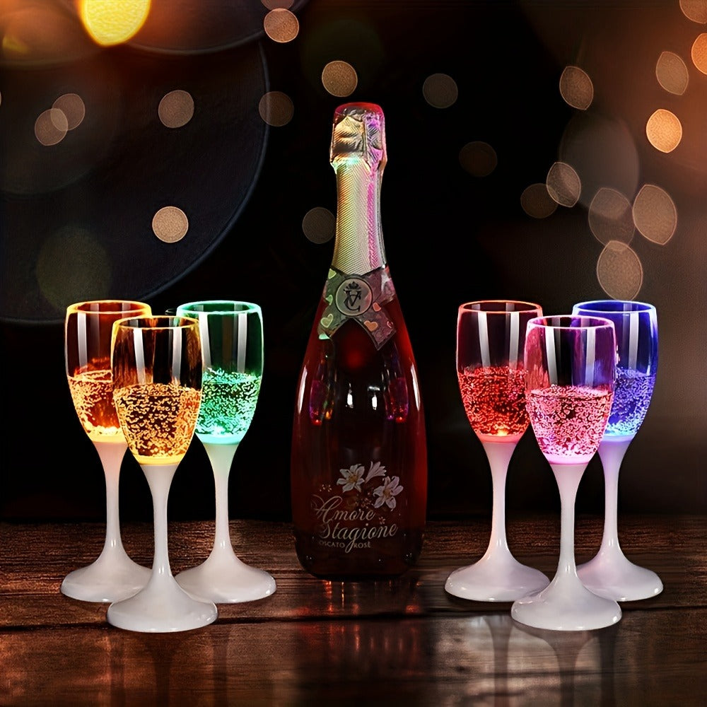 LED Glasses Set of 6 Light Up Drinkware, Glowing Champagne Flutes & Cocktail Cups with Sparkling Light Effect for Parties, Bars, Nightclubs, Weddings & Christmas Celebrations