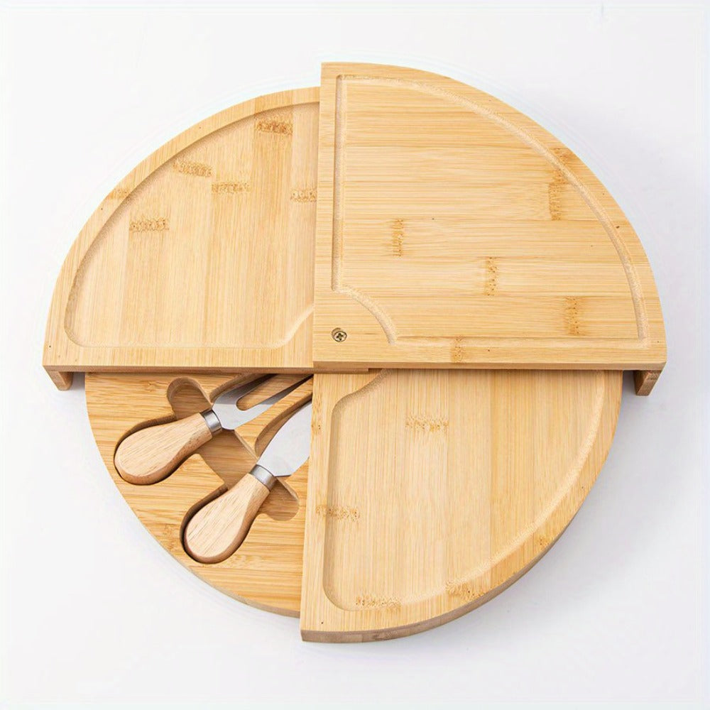 Bamboo Cheese Board Set with 2 Knives - Wood Charcuterie Platter Pizza Board Fruit Snack Serving Tray for Entertaining Housewarming Wedding Gift