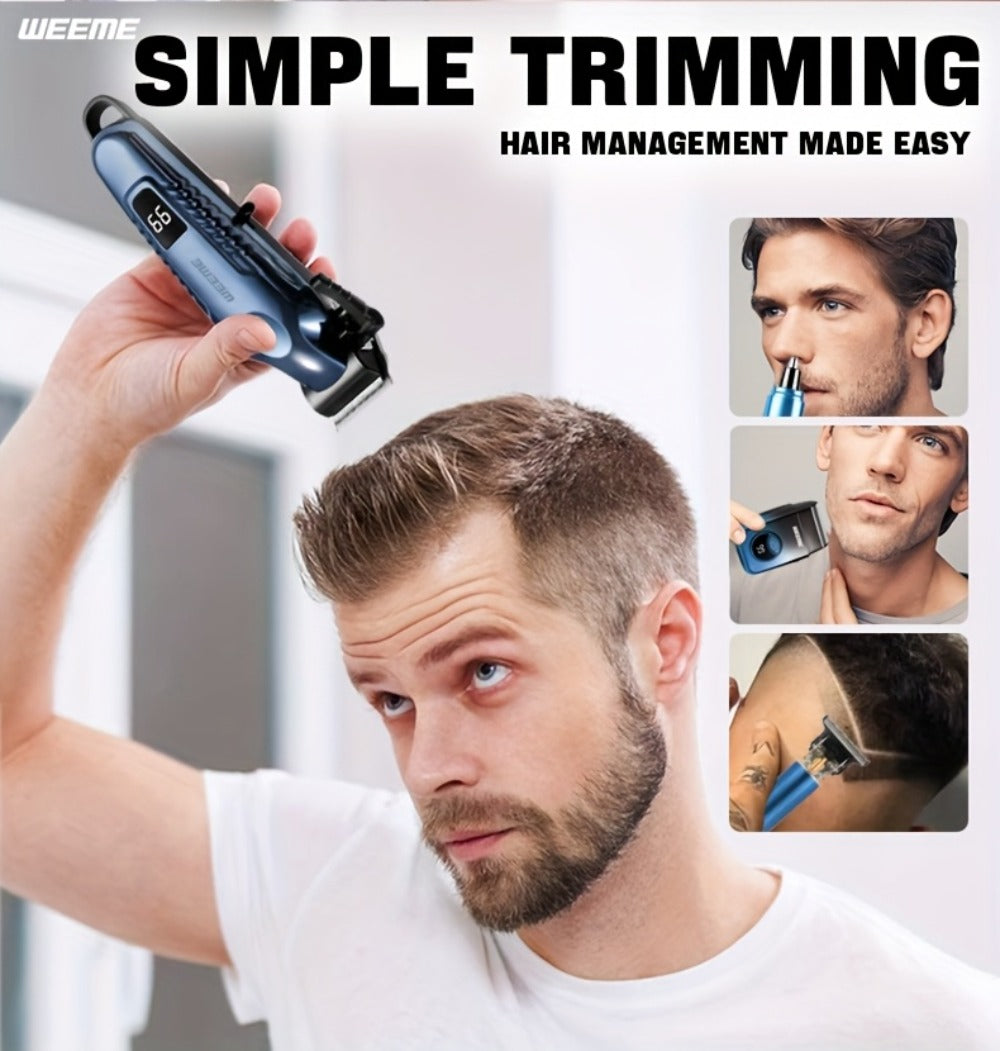 Electric Shaver Grooming Set for Men Hair Clipper Nose Trimmer Razor DIY Barber Kit USB Rechargeable 2 4 Piece Set Gift for Husband Dad Blue Gold White Green