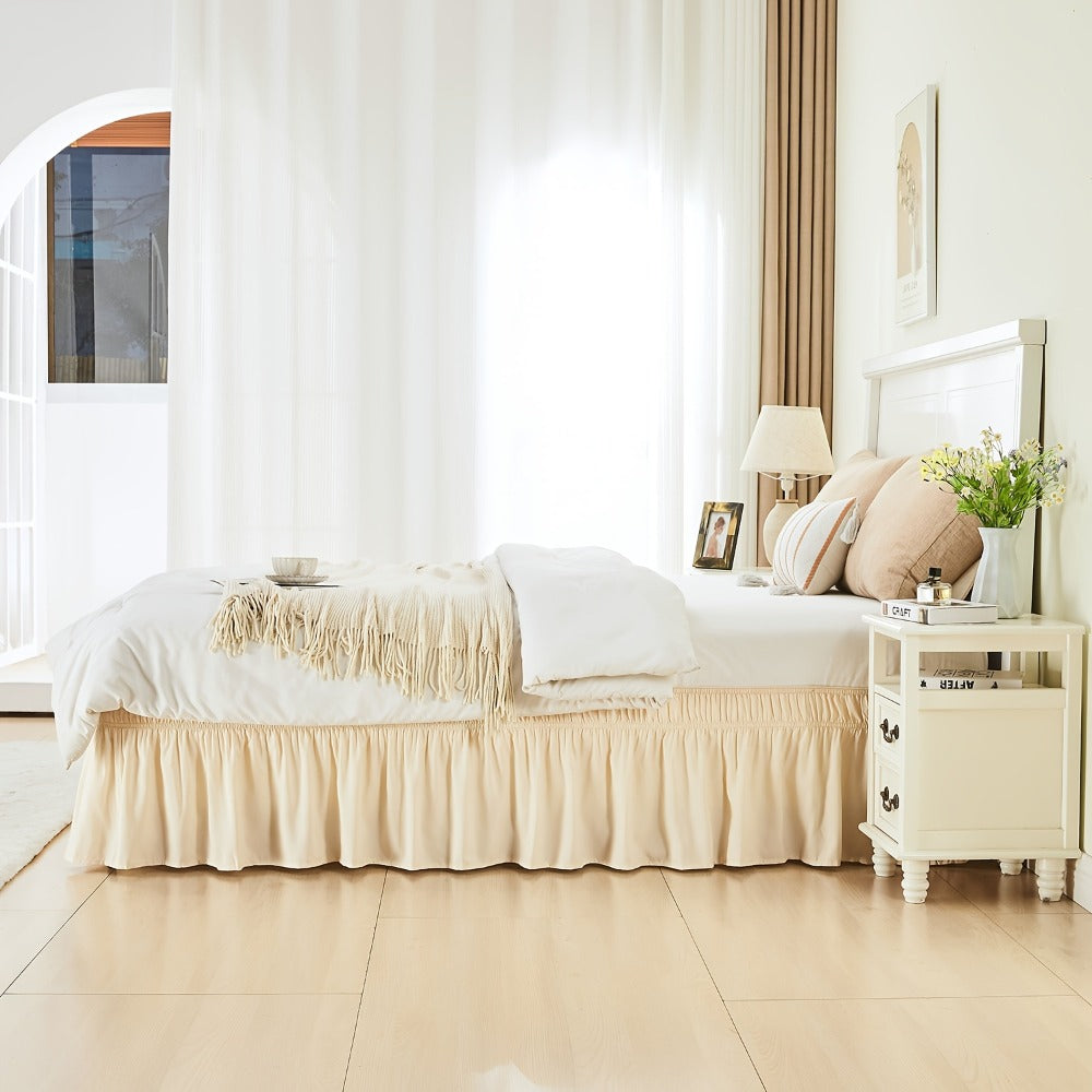 Bed Skirt with Adjustable Elastic Belt - Ruffle Microfiber Dust Ruffle 15 Inch Drop, Hotel Quality, Fade Resistant, Machine Washable, Easy Wrap Fit