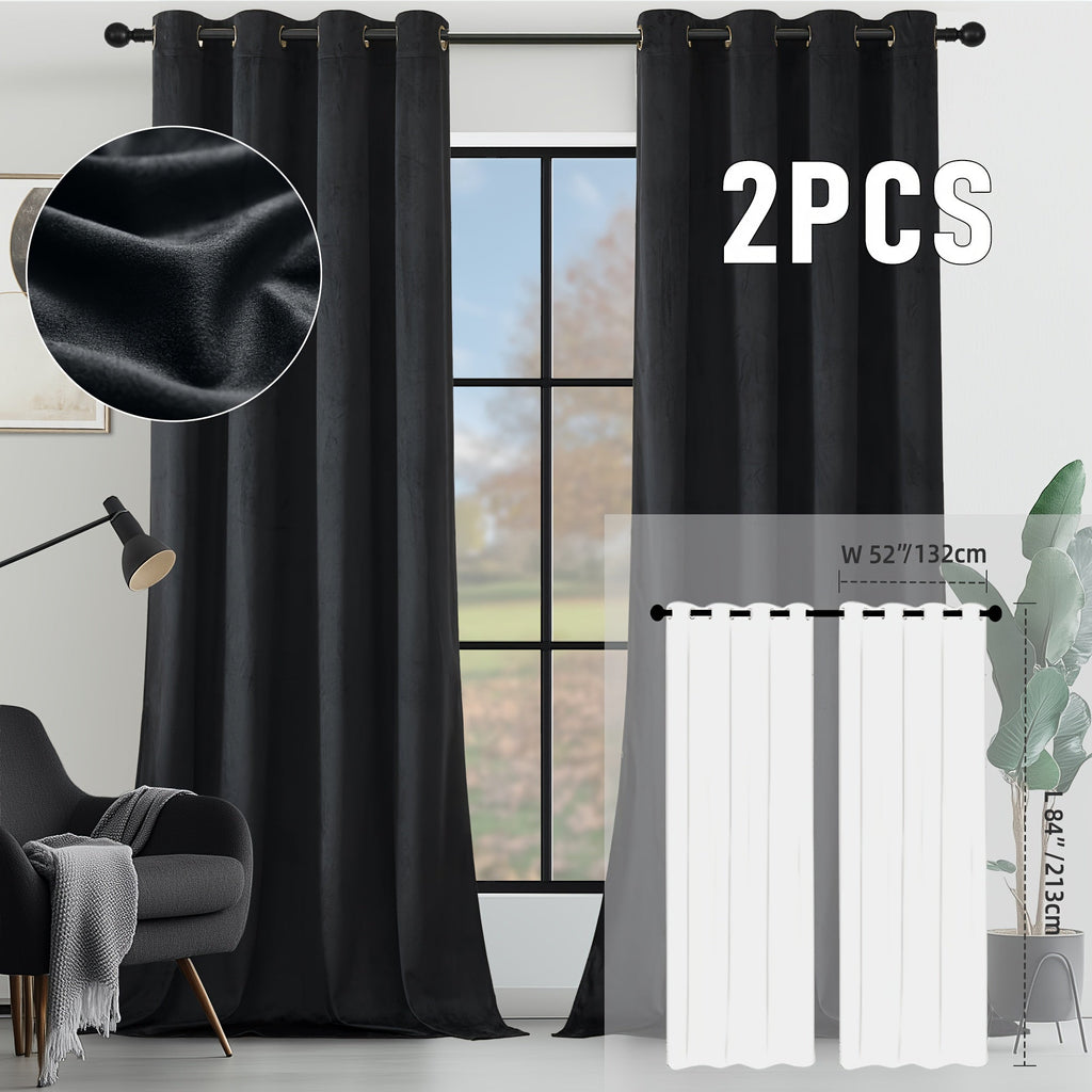 Velvet Room Darkening Curtains 2 Panels | Grommet Top Thermal Insulated Soundproof Blackout Curtains for Living Room Bedroom, Soft Solid Color Vintage Window Drapes