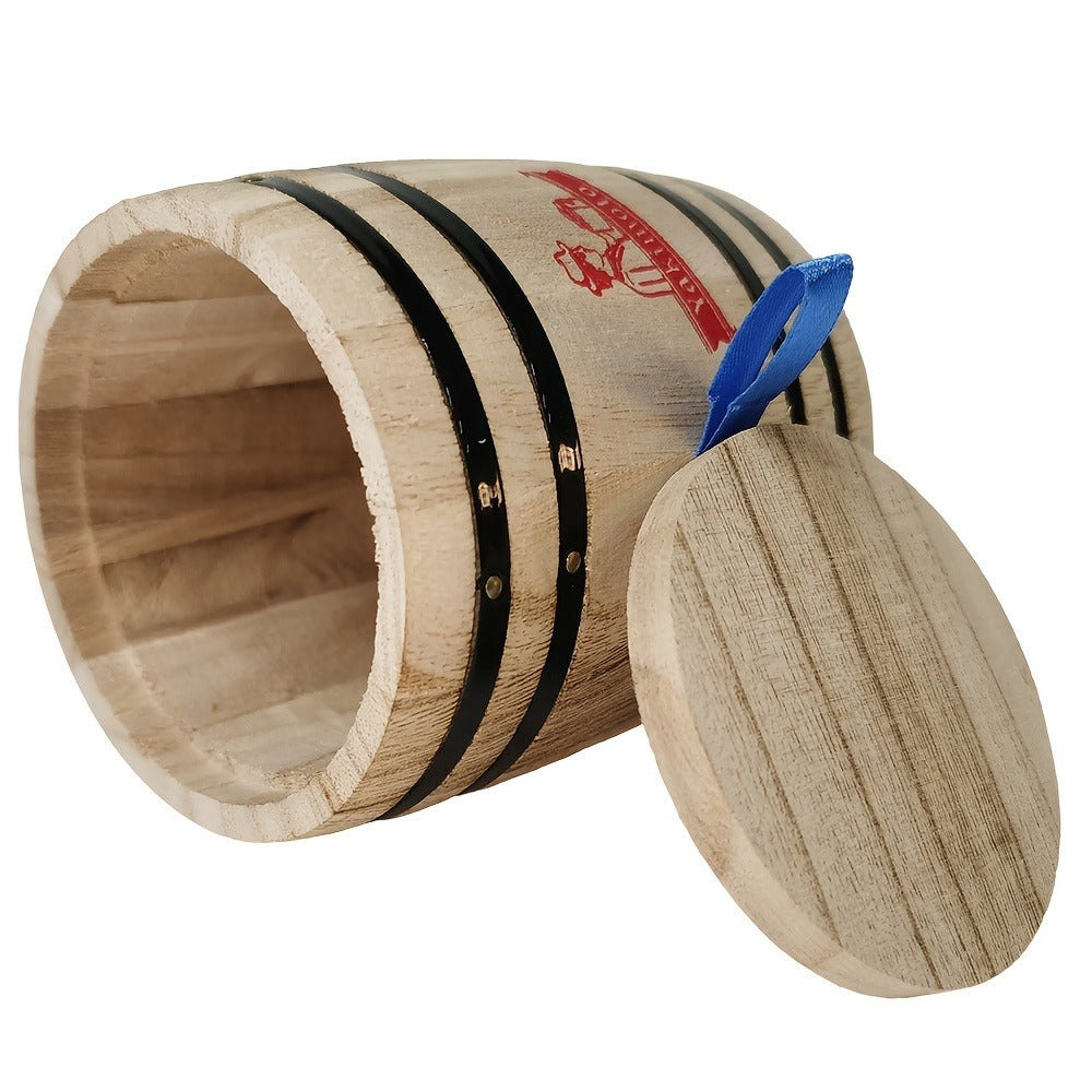 Wooden Barrel Storage Jar with Lid ¨C Rustic Mini Desktop Organizer for Coffee Beans, Sugar, Candy, Keys, Coins & Jewelry | Vintage Handcrafted Trinket Box | Retro Home Office Decor Gift