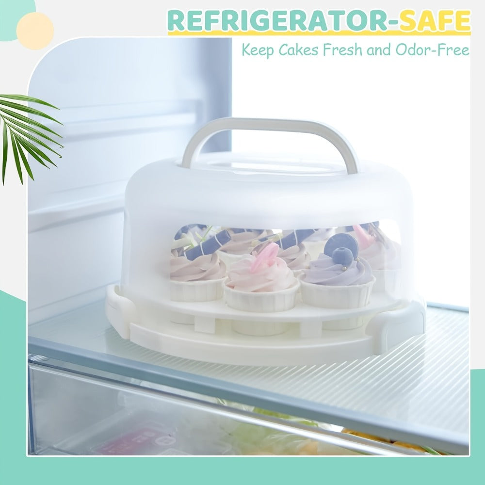 10-Inch Cake Carrier with Lid BPA-Free Plastic Cake Storage Container Cupcake Keeper 2 Handles Transport Pies Fruits Nuts Secure Base Clip-On Lock