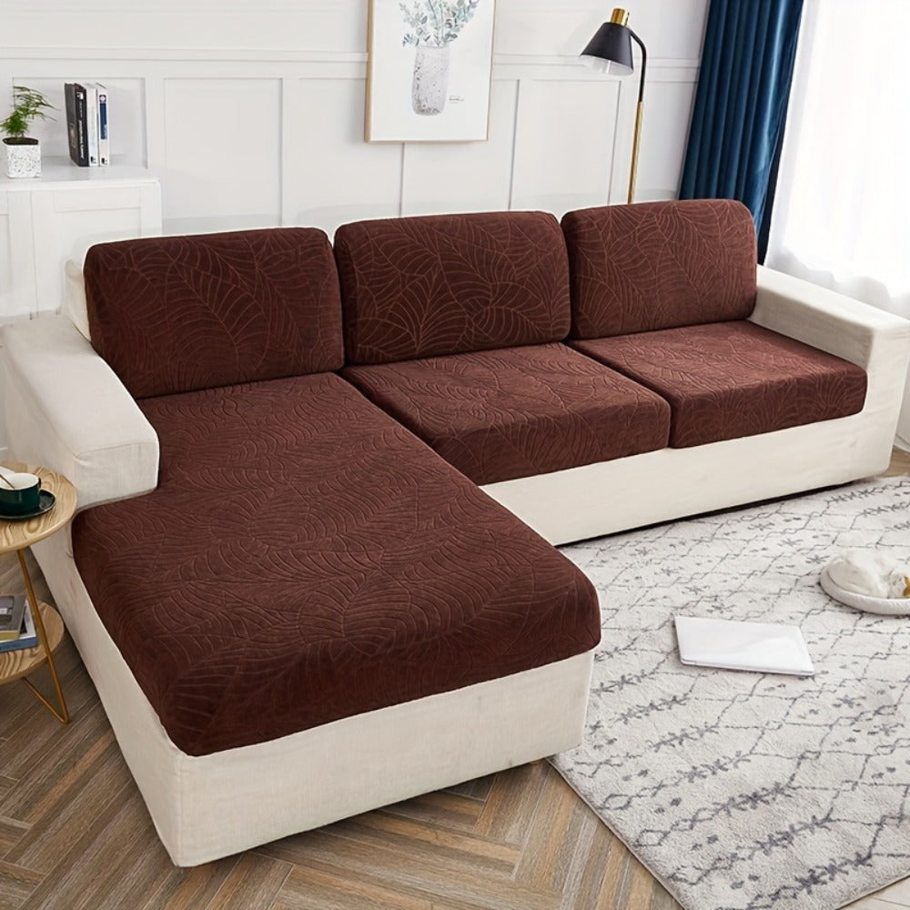 Jacquard Stretch Sofa Cover Set 6pcs Leaf Pattern High Elasticity Furniture Protective Cover with Elastic Band Easy Install Removable Washable Concubine Style Cushion Cover Home Decor Multiple Colors