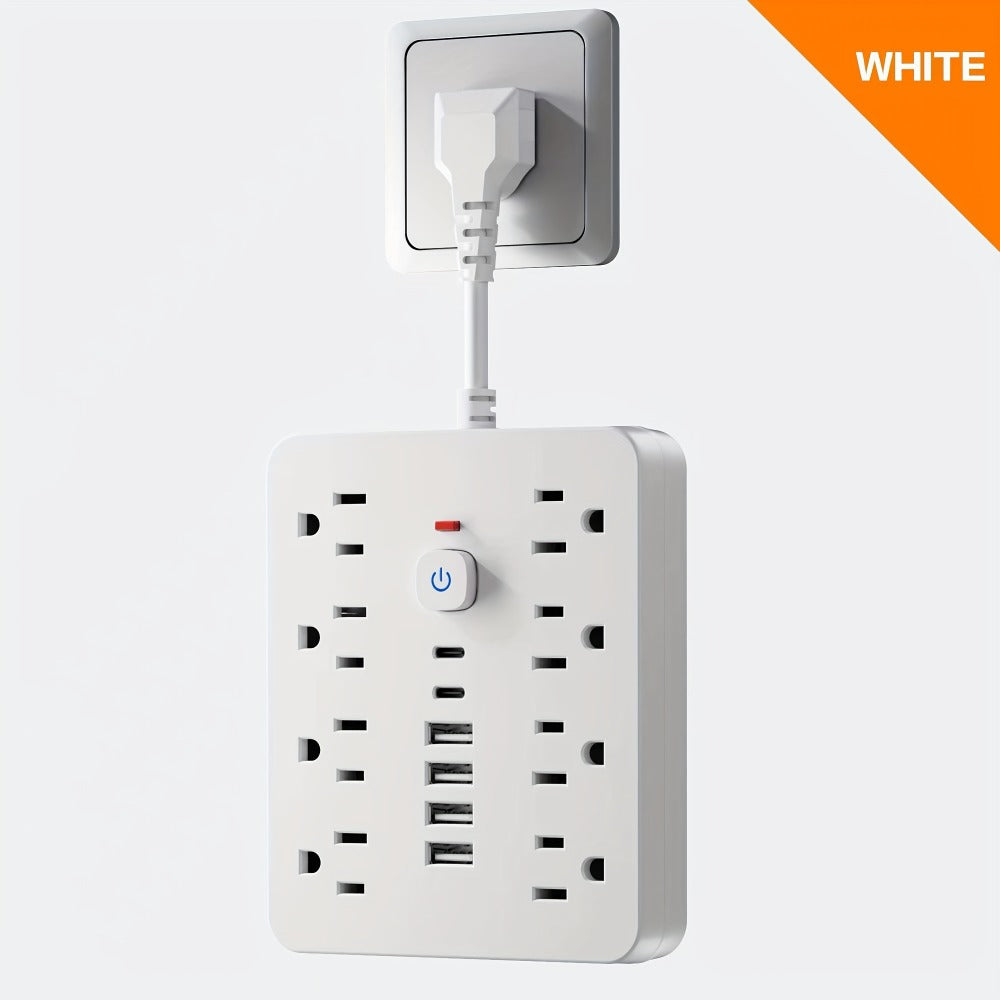 Outlet Extender Power Strip Wall Mountable 14-in-1 10-in-1 with 8 AC Outlets 6 USB Ports 2 USB-C One-Touch Control Switch Overload Protection Short Cord Design for Home Office School Den White Black