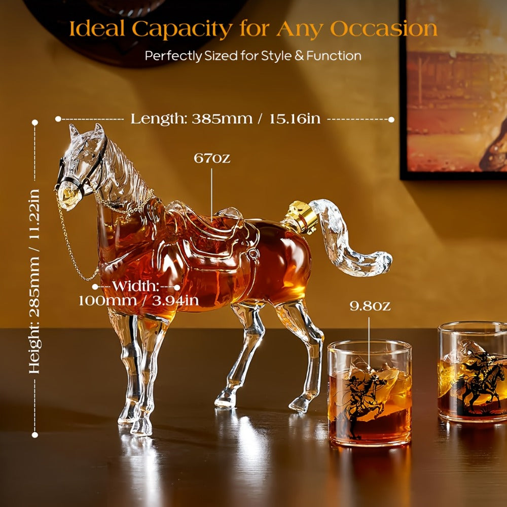 Horse Whiskey Decanter Set with 2 Cowboy Glasses ¨C Western Bar Gift for Men, Bourbon Vodka Liquor Dispenser, Cowboy Style Home Bar Decanter