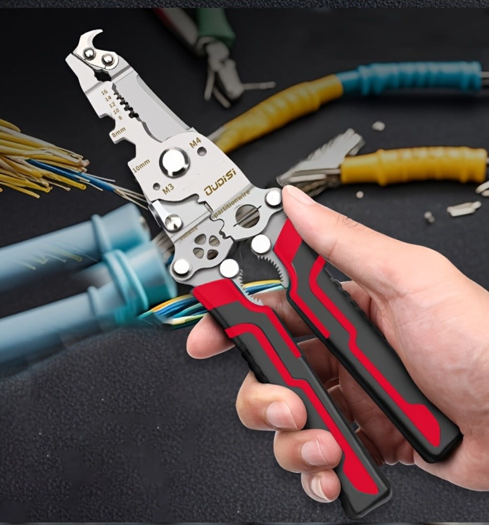 Folding Wire Stripper Multifunctional Pliers Crimping Cutter Tool for Electrician Cable DIY Electronic Maintenance Compact Portable Anti-Slip Spring Clip Car Toolbox Hand Tool