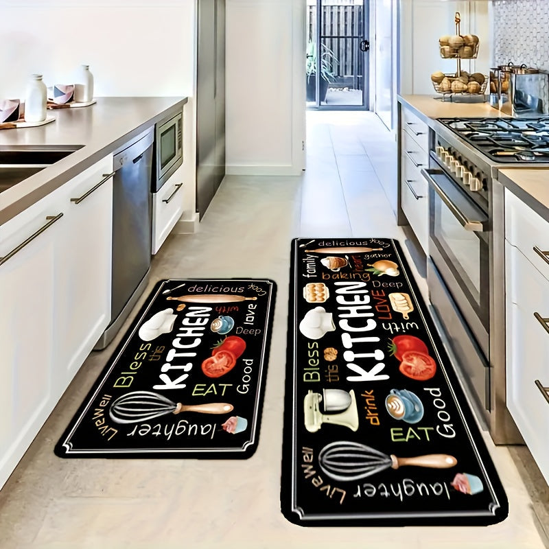 Diatomaceous Earth Kitchen Mat Set 2pcs - Non-Slip Soft Floor Mats for Kitchen Bathroom Bedroom Hallway, Dark Gray, Machine Washable