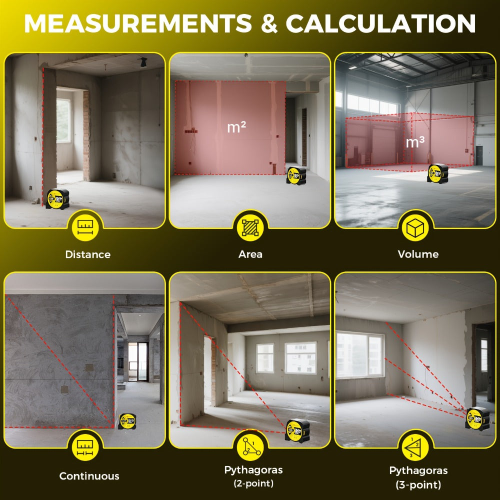 Laser Tape Measure 3-in-1 Digital Distance Meter 50M 165ft High Precision Infrared Rangefinder Smart HD Display USB Charging M In Ft Unit Switching Portable Measuring Tool