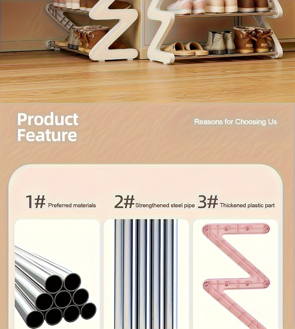4-Tier Shoe Rack Upgraded Metal Tubes ¨C Multi-Layer Shoe Storage Organizer with Thickened Plastic Parts for Entryway, Doorway, Bedroom, Hallway & Dorm ¨C Graphite Black, Pink, Gray & Blue