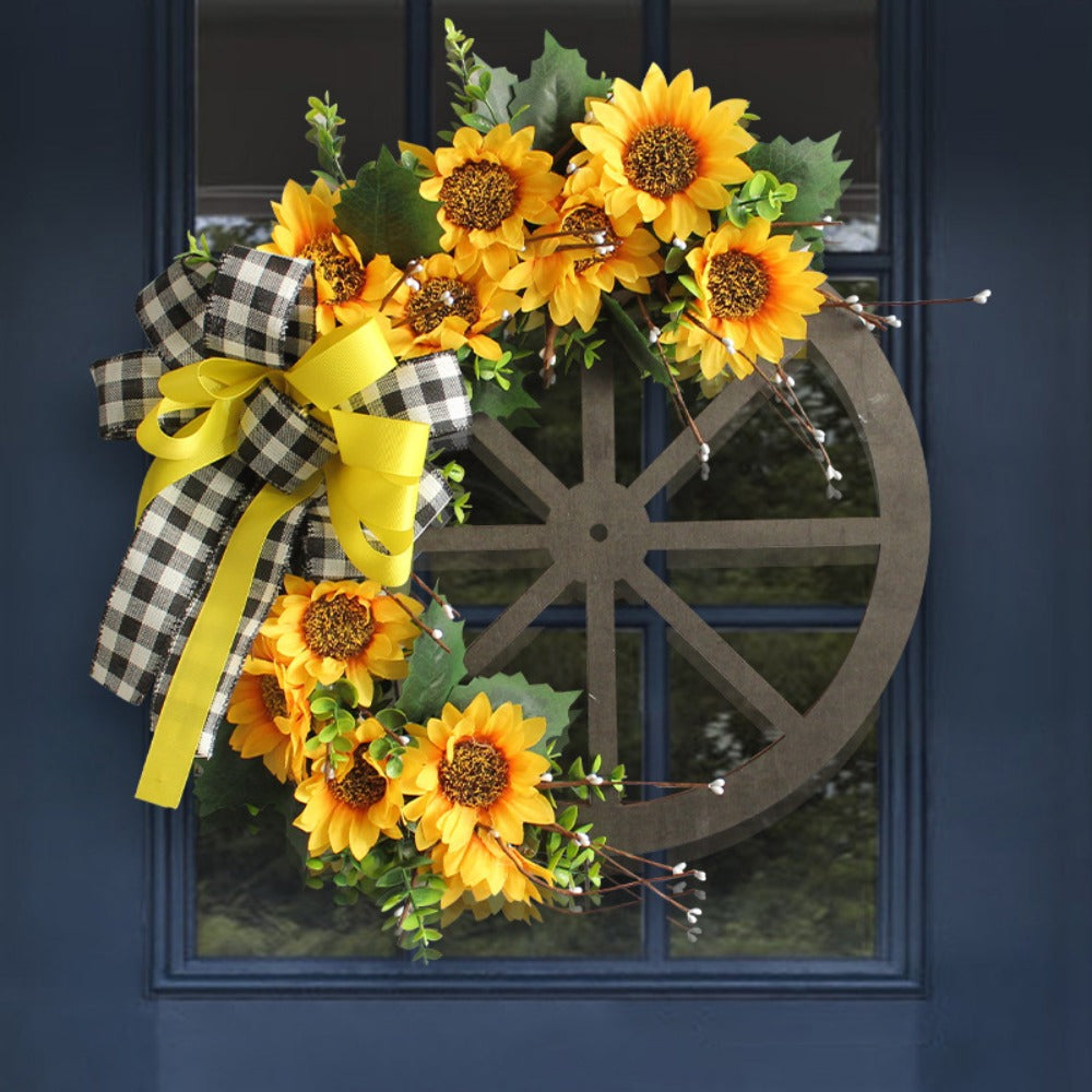 Sunflower Bow Wreath for Front Door - Handcrafted Thanksgiving Wreath with Natural Look, Fall Seasonal Home Decor, Easy Installation Door Hanging Decoration
