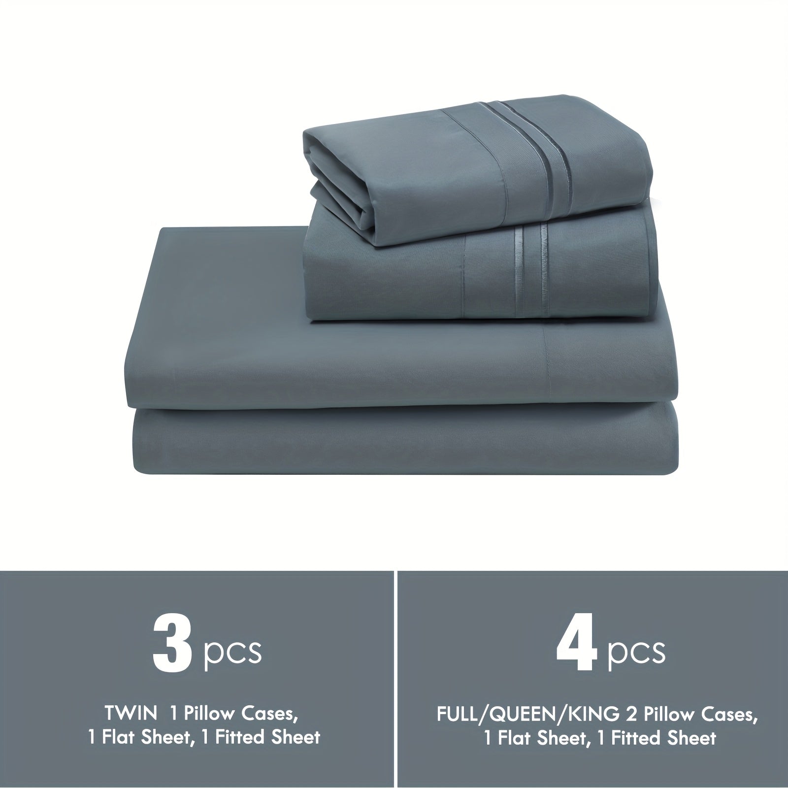 Fitted Sheet Set Deep Pocket | Soft Cooling Breathable Bedding 3-4pcs Fade-Resistant All-Season for Twin Full Queen King ¨C Solid Color Bed Sheets for Dorm Guest Room Everyday Use