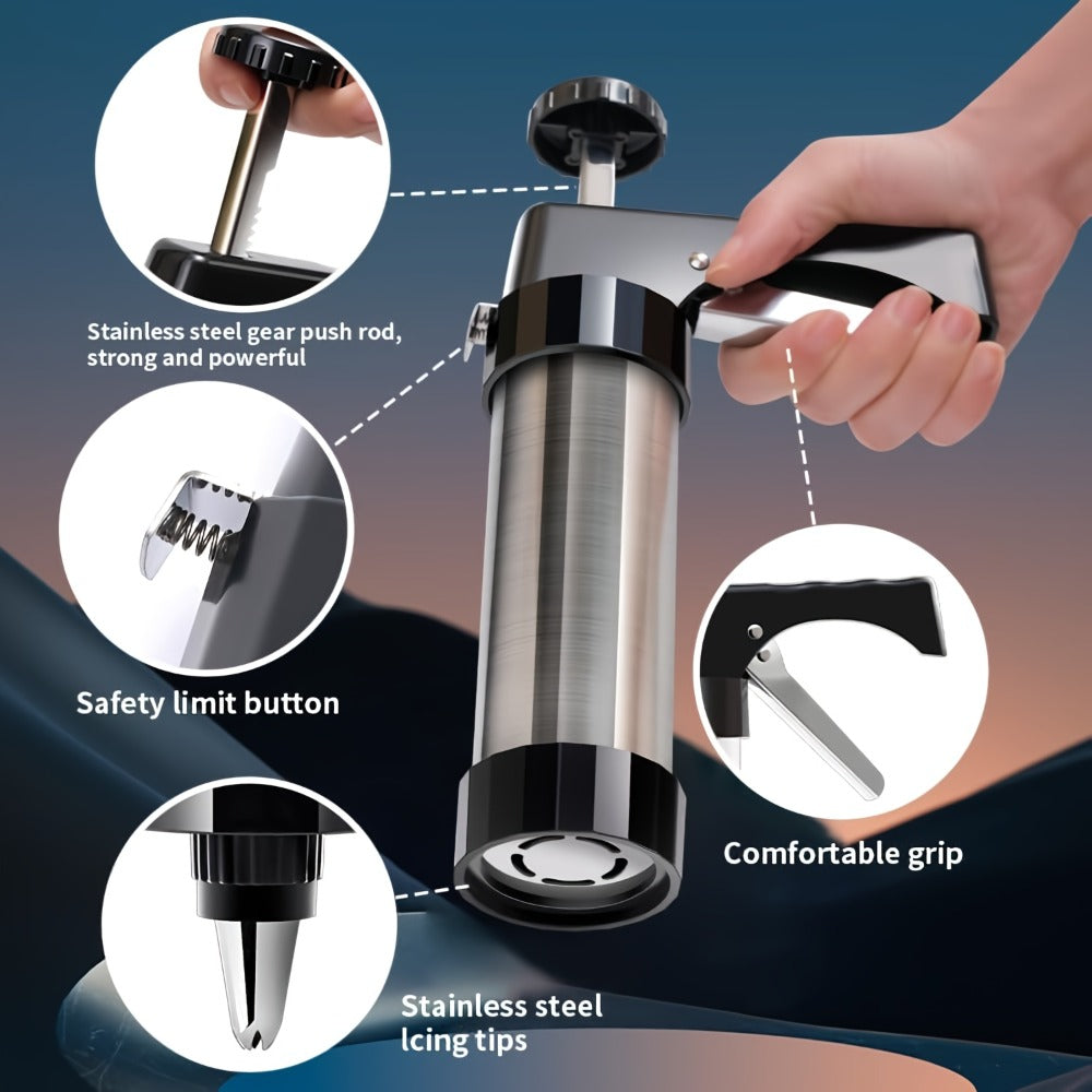 Cookie Press Set 8 Piece Stainless Steel Manual Churro Maker Flower Cookie Mold Baking Tool Set for Christmas Cookies Biscuit Decorating No Electricity Needed