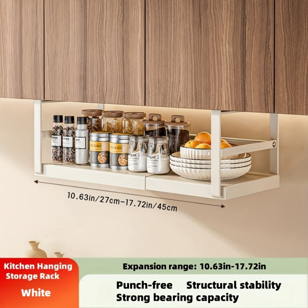 Expandable Cabinet Shelf Organizer Riser ¨C Height Adjustable Retractable Rack with Suction Cup Base for Kitchen Pantry Cupboard Under Sink Countertop, Heavy Duty Metal Space Saver, Stackable Storage