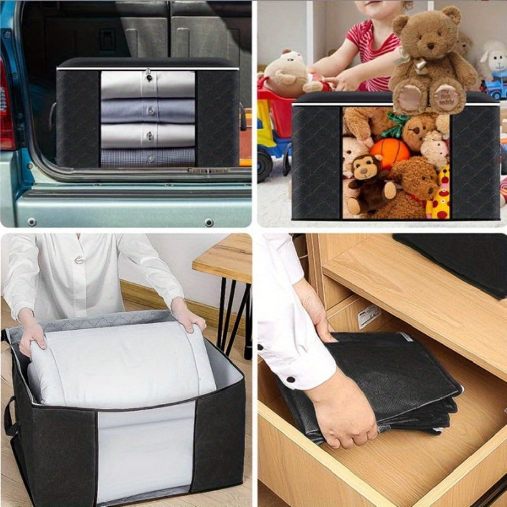 Large Capacity Storage Bags 4-Pack ¨C 23.78 Gallon Foldable Closet Organizer Bins with Reinforced Handles for Clothing, Blankets, Comforters, Bedding & Under-Bed Storage ¨C Black & Gray