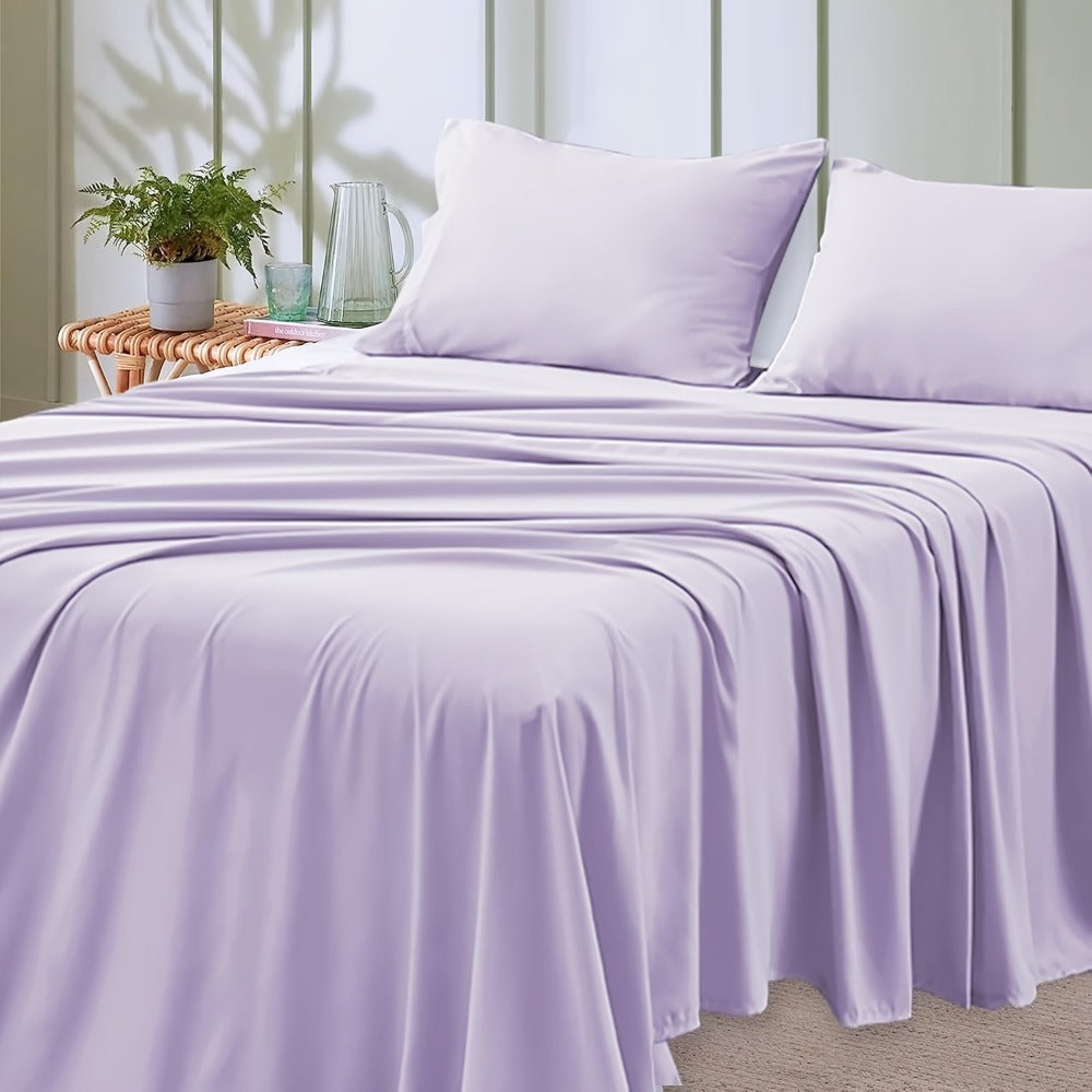 Microfiber Bed Sheet Set 4-Piece Deep Pocket Fitted Sheet Flat Sheet Pillowcases Twin Full Queen King All Colors Soft Breathable Fade Resistant Easy Care