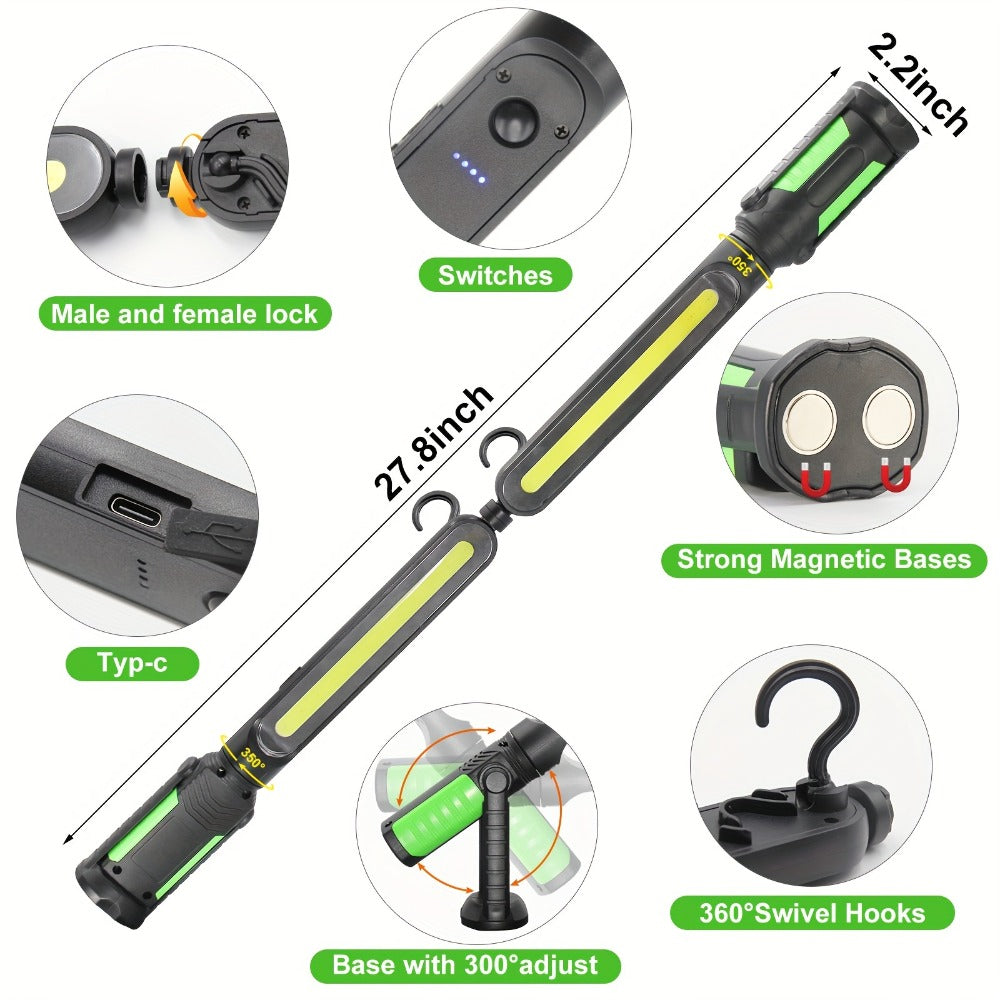 LED Work Light Rechargeable Cordless with Magnetic Base & Hook ¨C Portable Mechanic Floodlight, Adjustable Brightness, Motion Sensor Control, Waterproof for Car Repair, Workshop, Garage, Outdoor & Emergency Use