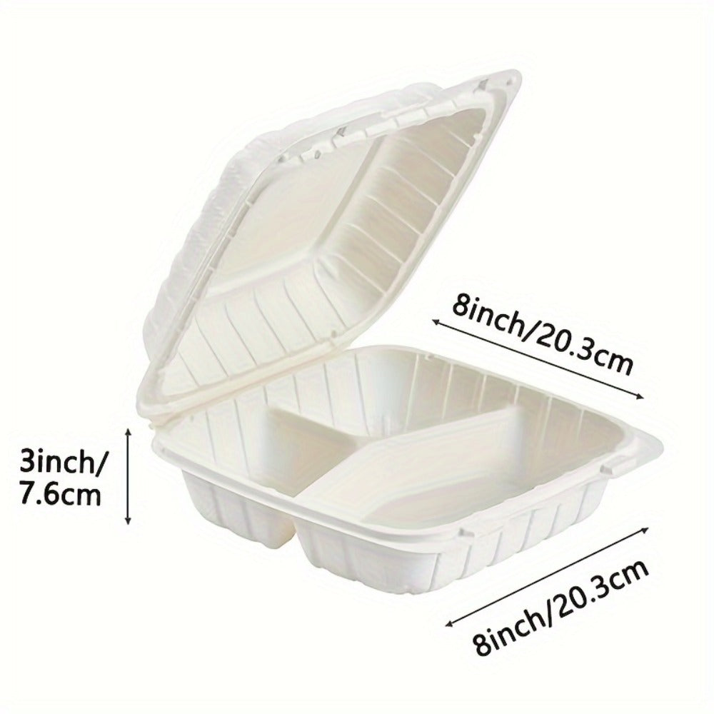 Disposable Food Containers Take Out Boxes with Lids - 7¡± 8¡± 9¡± Plastic Clamshell Meal Prep Containers BPA Free 1 & 3 Compartment Heavy Duty Reusable White