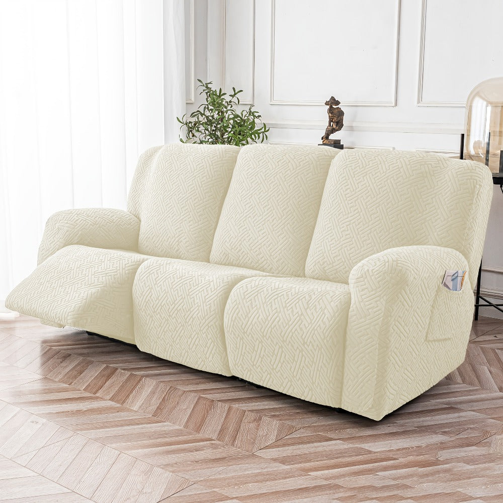 Recliner Sofa Slipcover Set 8pcs 3-Seat Jacquard Furniture Protector with Pocket Flexible Soft Slide Sleeve Cover for Sofa Couch Office Living Room Home Decor Multiple Colors