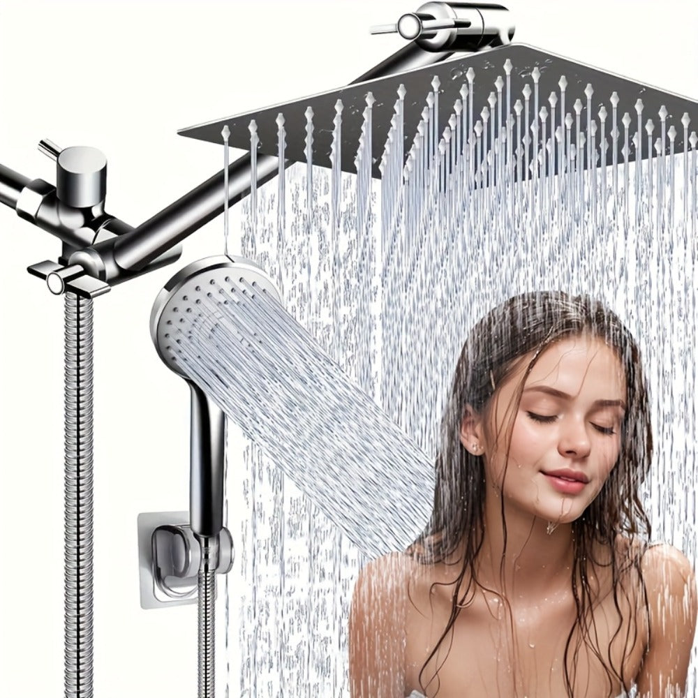 Rainfall Shower Head with Handheld Combo ¨C 8¡± High Pressure Rain Shower, 5-Setting Adjustable, Anti-Leak with 11¡± Extension Arm, Holder & Hose, Height & Angle Adjustable