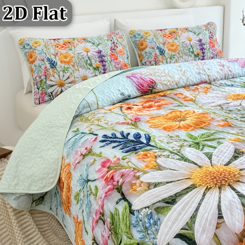 Comforter Set 2 3 Piece Colorful Floral Print Quilt with Pillowcases, Soft Breathable Hypoallergenic Machine Washable Quilted Bed Cover for Twin Full Queen King, Boho Flower Bedding Room Decor