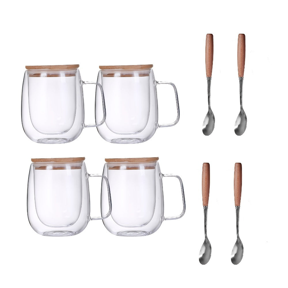 Coffee Cup Set 4 Piece 350ml 11.67oz with Lid and Spoon Durable Easy Clean for Coffee Milk Tea Juice Water Family Office Afternoon Tea Halloween Christmas Party