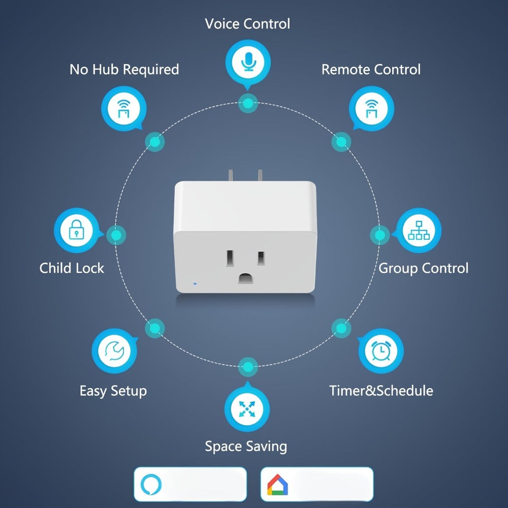 Smart Plug WiFi 15A with Timer Group Control App Remote Works with Alexa Google Home SmartThings Home Assistant Compatible Space-Saving Design 2 Pack 5 Pack