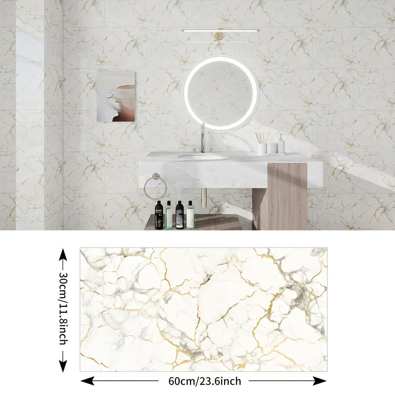 Marble Pattern Wall Stickers Vinyl Decals Oversized Glam Style Self Adhesive High Gloss Removable Wallpaper for Kitchen Bathroom Living Room Office Home Decor 20 40 Pieces Multiple Colors