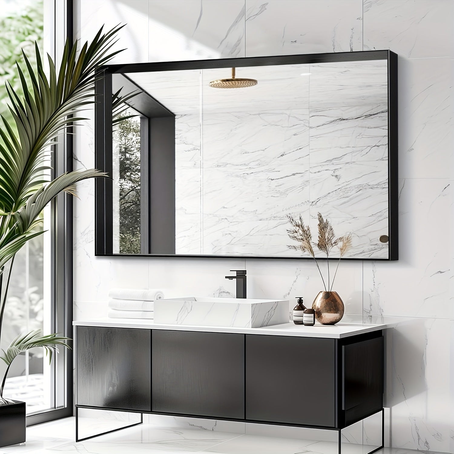 Bathroom Vanity Mirror Wall Mounted Metal Frame Rectangle ¨C Anti-Rust Farmhouse Mirror in Matte Black, Gold & Silver, Multiple Sizes, Horizontal or Vertical Hang