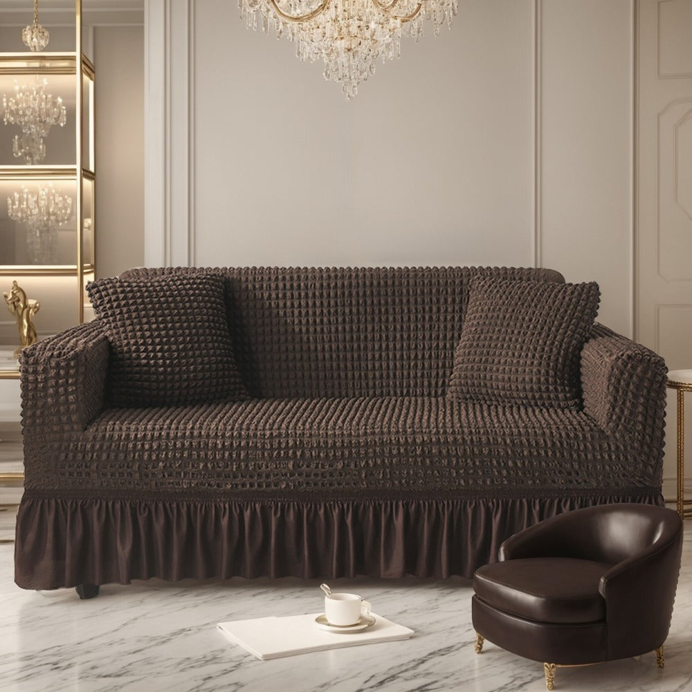 Seersucker Sofa Slipcover with Skirt High Elastic Stretch Drawstring Durable Washable Couch Cover for 1 2 3 4 Seater Armchair - 8 Colors Coffee Gray White Green Blue