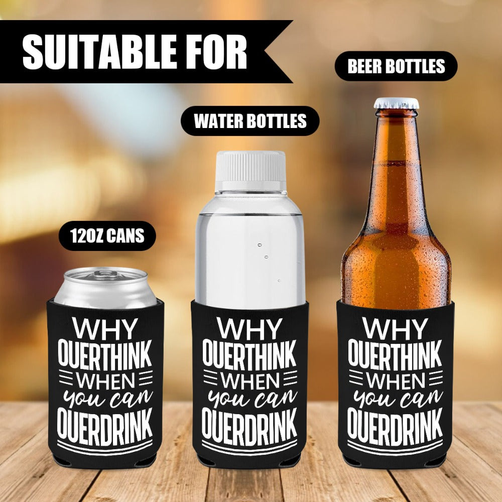 6-Pack Neoprene Beer Can Coolers with Funny Drinking Phrases - Insulated Drink Sleeves for Soda & Lager - Durable Cylindrical Can Huggers for Bachelorette, Oktoberfest & Camping Parties