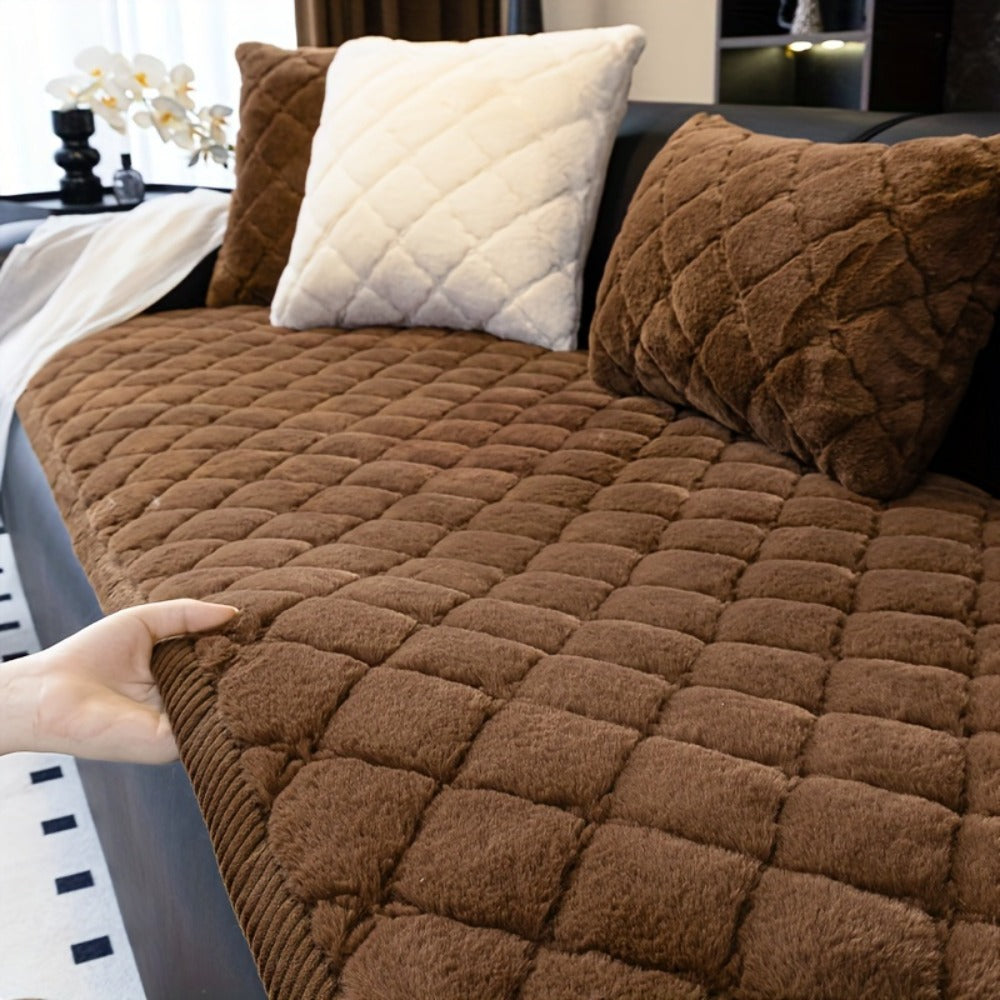 Sofa Cover Faux Rabbit Fur Plush Couch Slipcover - Thick Soft Non-Slip Pet Friendly Machine Washable Sofa Cushion Cover for Living Room Bedroom Office