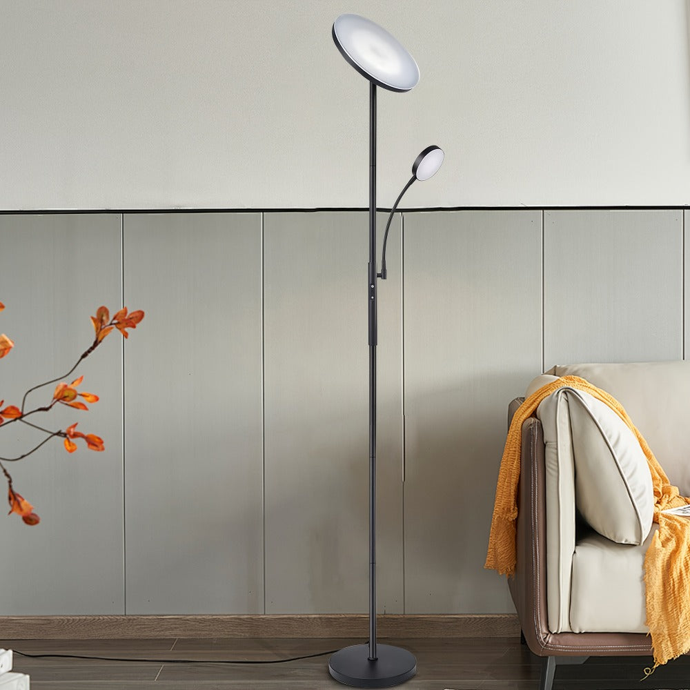 LED Floor Lamp with Reading Light ¨C 27W 2300LM Dimmable Torchiere Standing Lamp, 4 Color Temperatures, Remote & Touch Control, Metal Base for Living Room Bedroom Home Office (Black/White)