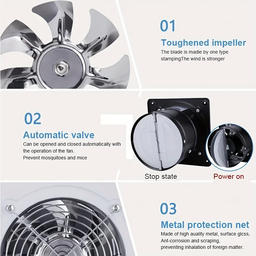 Exhaust Fan 8 Inch Wall Mount Ventilation Fan ¨C 40W Pure Copper Motor, Backdraft Damper, Metal Fume Extractor with Switch for Kitchen, Bathroom, Garage, Shop & Smoking Room