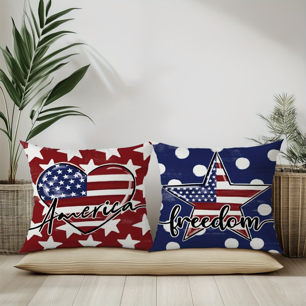 Patriotic Throw Pillow Covers 4pcs Set American Flag USA Freedom Memorial Day Decorative Cushion Covers for Sofa Living Room Outdoor Farmhouse Home Decor 18x18in Polyester No Insert