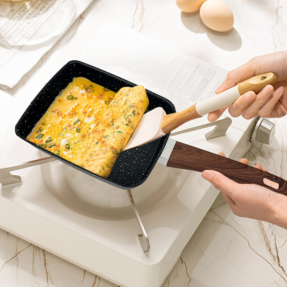 Tamagoyaki Pan Japanese Nonstick Rectangular Egg Pan for Omelettes & Rolls ¨C Induction Halogen Compatible Dishwasher Safe Wooden or Plastic Handle with Optional Silicone Spatula